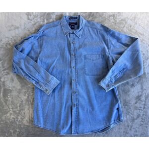 Sutter & Grant Denim Shirt Mens L Blue Stonewashed Workwear Dadcore Button Up